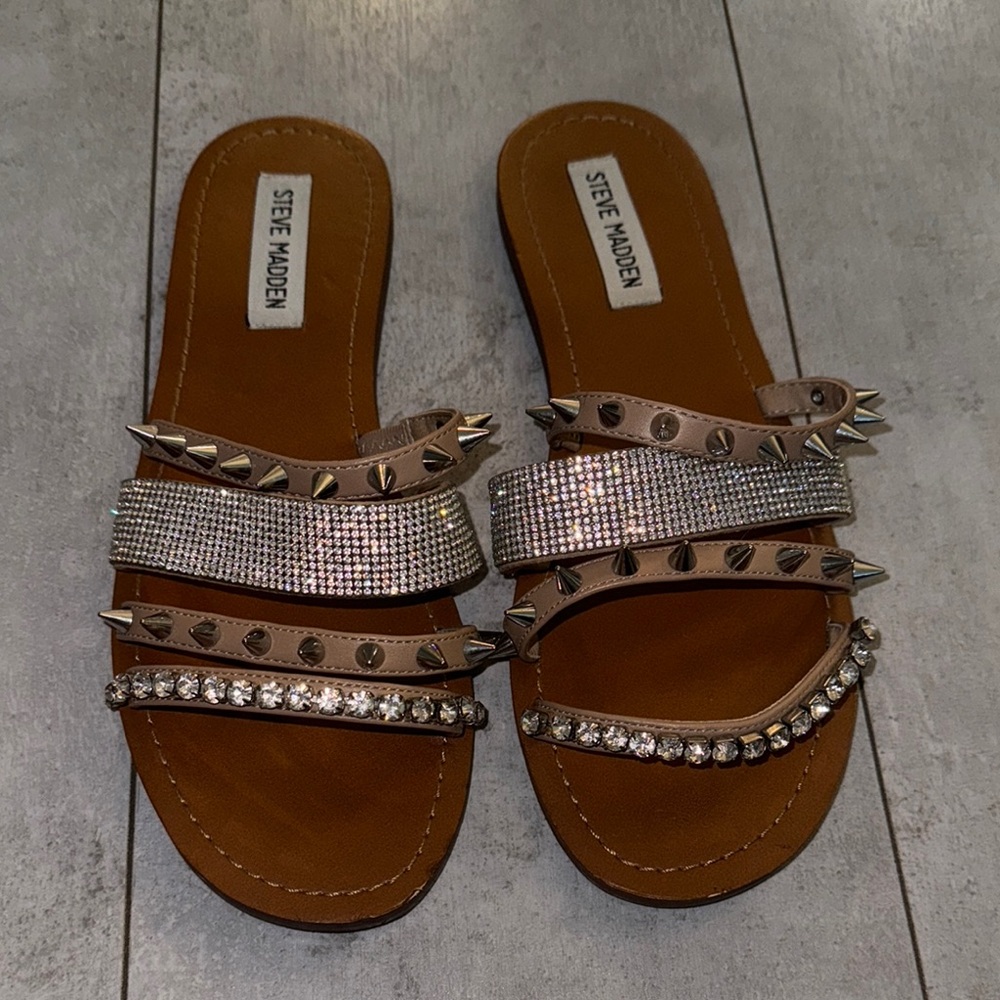 Steve Madden Women's Tan Studded Sandals - Picture 3 of 4